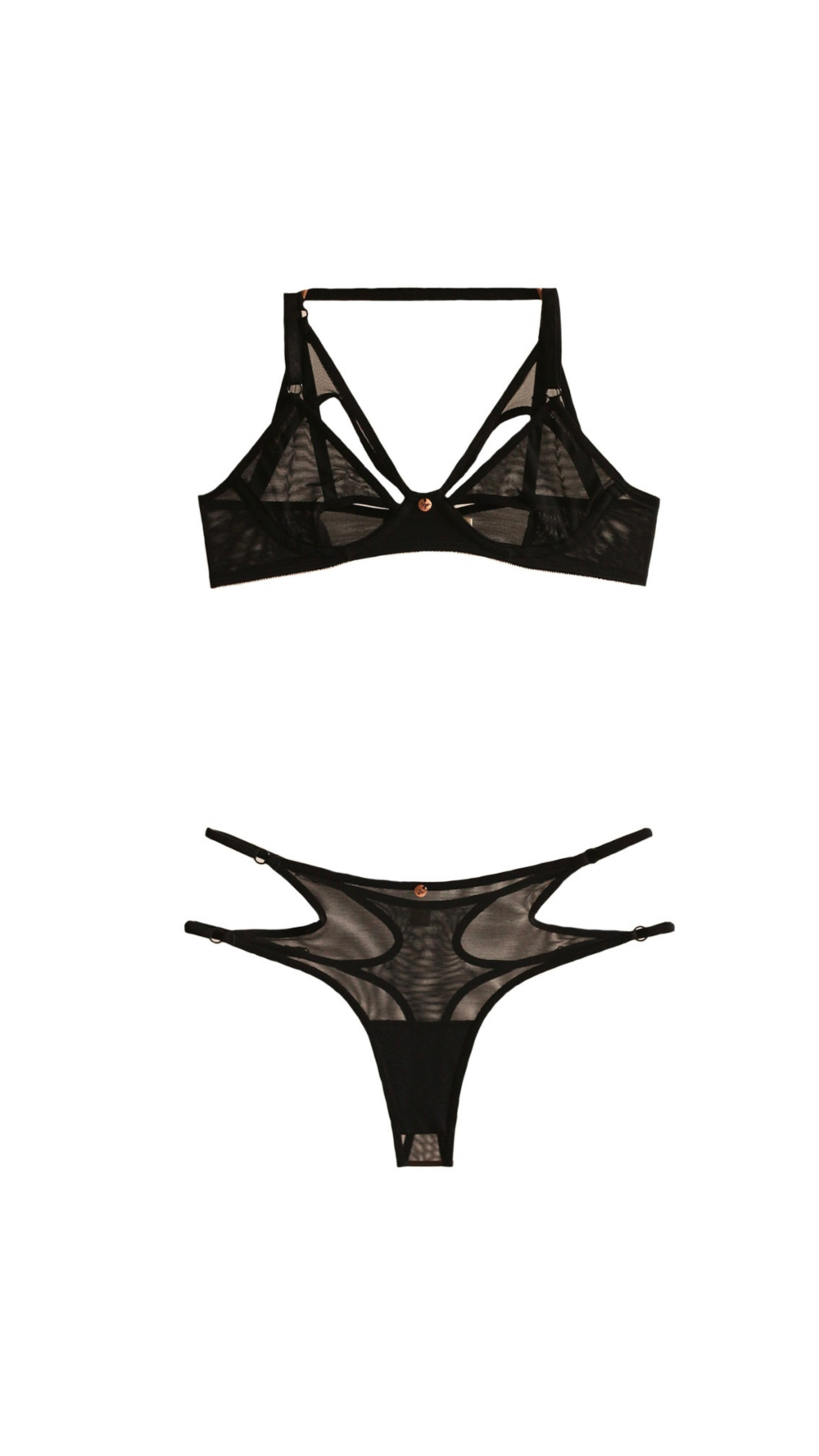 Set Fuego Bra Tanga Malla Esencia Lenceria Negro